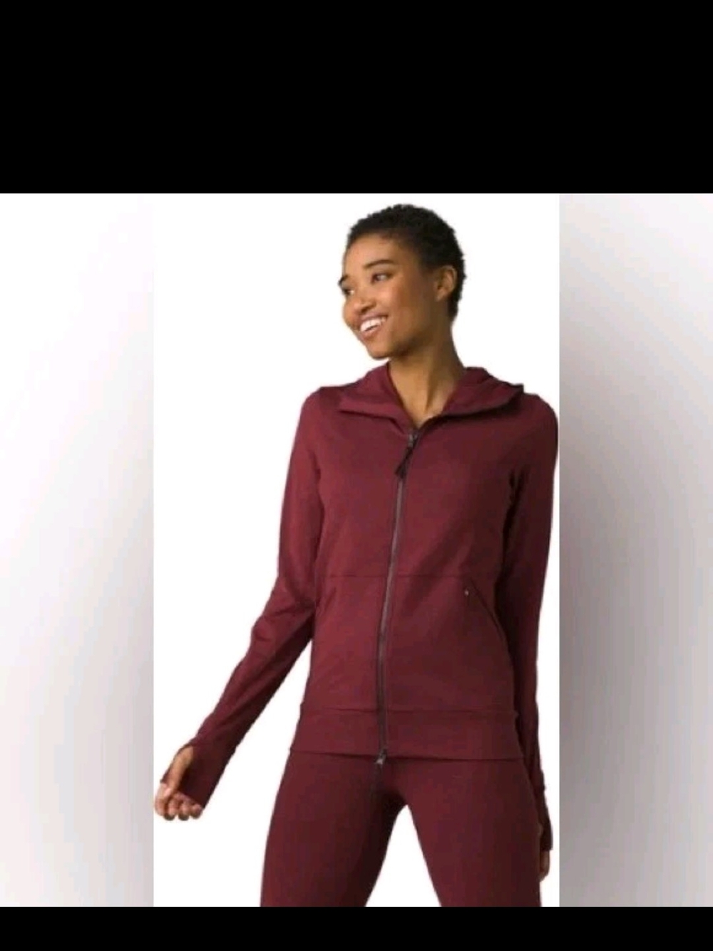 Prana Size XL Womens Ice Flow Jacket Hoodie Maroon Zip Pocket Athletic